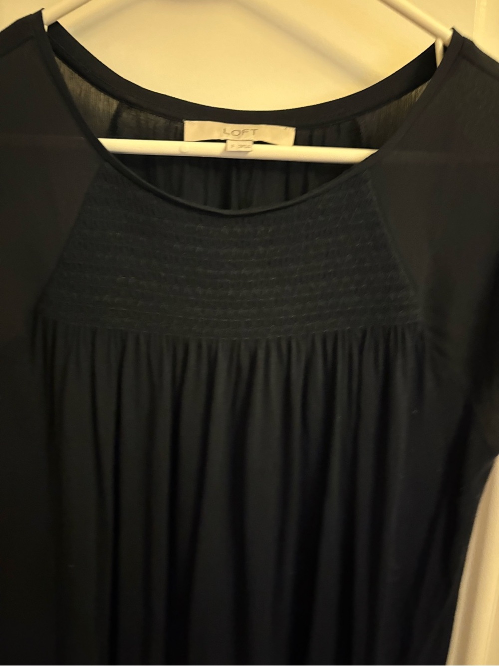 Loft navy cap sleeve gathered front blouse - Picture 14 of 15